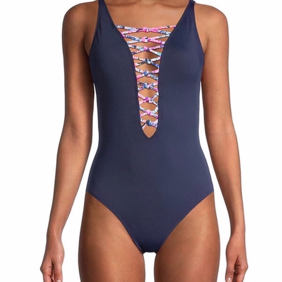 Lilly Pulitzer Swim Lilly Pulitzer Isle Navy Lattice One Piece